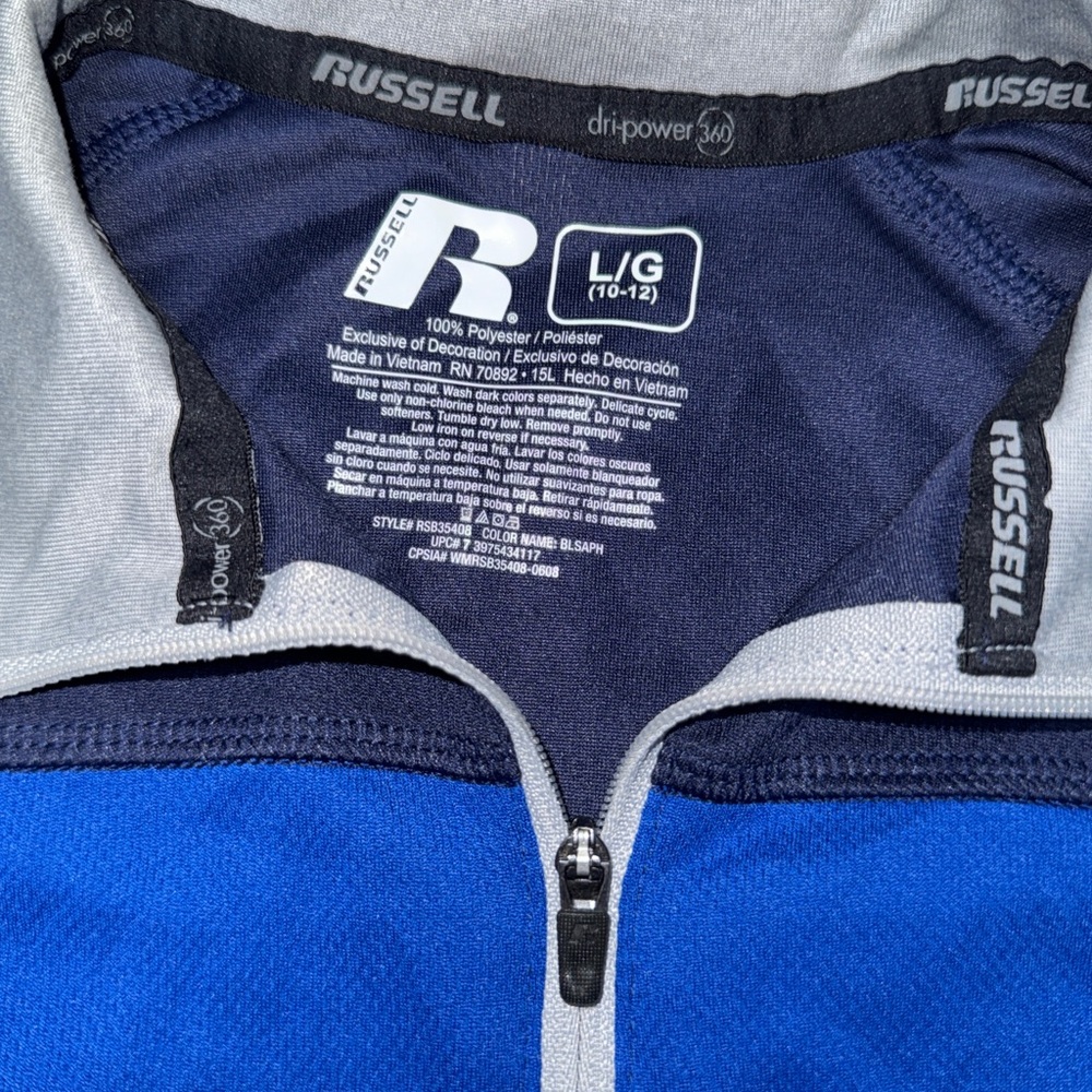 Russell Athletic Blue and Black Quarter zip Long Sleeve Tee - Picture 2 of 3